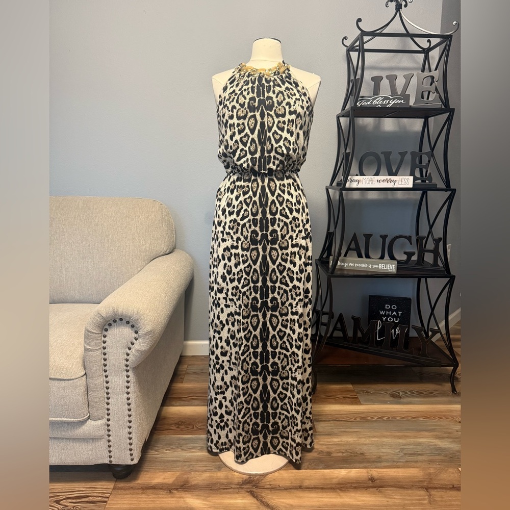 J.B.S. Black and Cream Animal Print Maxi Dress